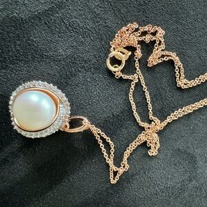 Italian Elegant Rose Gold Over Bronze - Pearl And CZ Accent Pendant